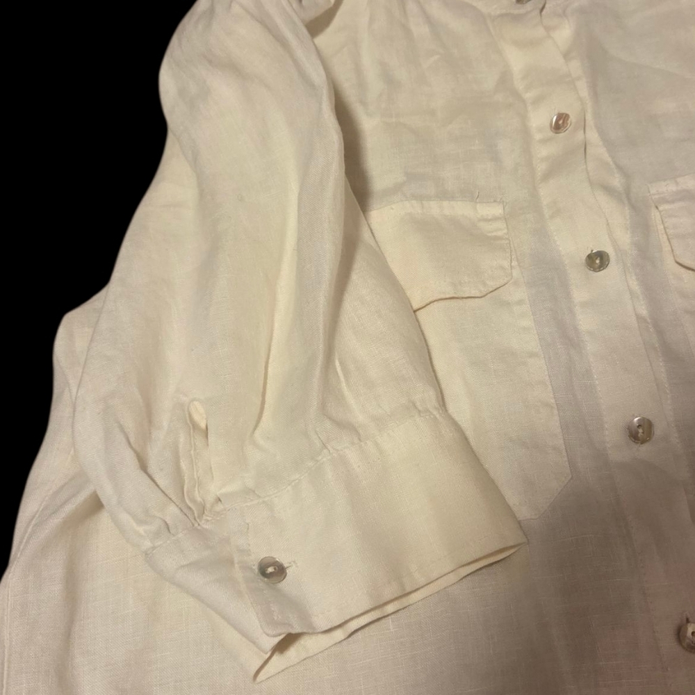 Lanhtropy Athina Midi Linen Dress Off-White Women's Small SHELL Buttons Beachy - Picture 5 of 11